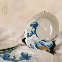 Disitrneo Küche^Die Große Welle von Kanagawa Set aus 4 Tellern