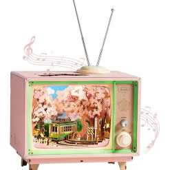 Robotime Holzbausätze^Sakura Traumtour Retro TV Spieluhr Holzbausatz