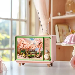 Robotime Holzbausätze^Sakura Traumtour Retro TV Spieluhr Holzbausatz