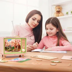 Robotime Holzbausätze^Sakura Traumtour Retro TV Spieluhr Holzbausatz