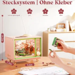 Robotime Holzbausätze^Sakura Traumtour Retro TV Spieluhr Holzbausatz